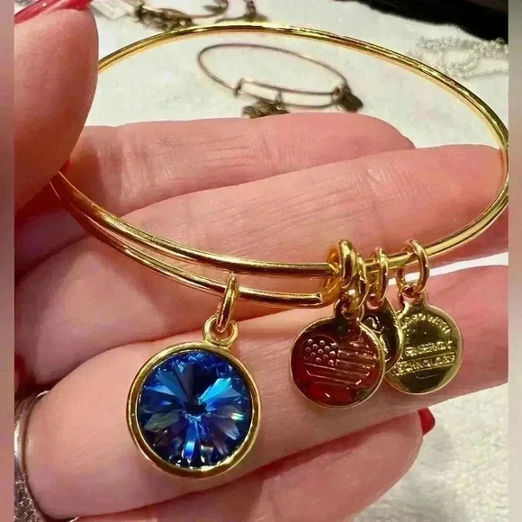 ALEX AND ANI September Birth Month Charm Bangle In Shiny Gold - Picture 2 of 4